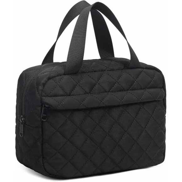Makeup Bag for Women Girls Cute Corduroy Travel Cosmetic Tote , Black-Quilted